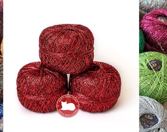 Red glitter yarn, metallic yarn, thread with shimmer, soft sparkle yarn, crochet, knitting, embellishment, brocade craft supply