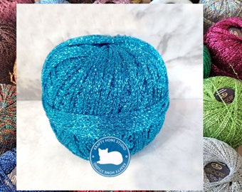 Turquoise glitter yarn, metallic yarn thread with shimmer, soft sparkle yarn, crochet, knitting, embellishment, brocade thread, craft supply