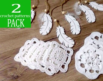 Pack of 2 Crochet coasters Patterns, Crochet small doilies patterns for beginners, Step By Step tutorial, Mandala, Instant Download 5007