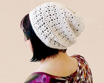 Ivory beanie hat girls accessory ladies slouchy hat, women crochet mesh beanie, summer hat crocheted