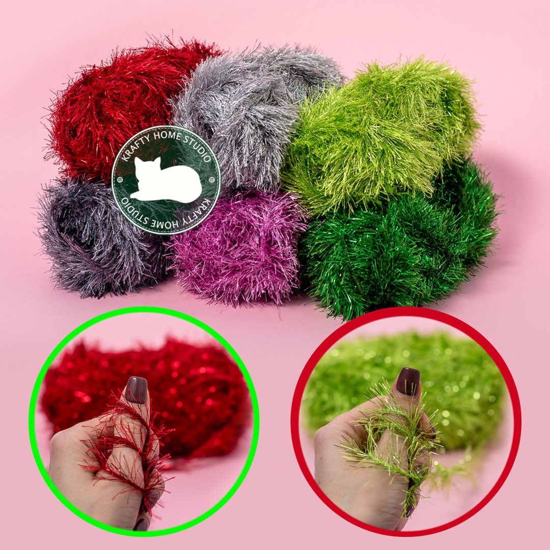 Metallic Eyelash Yarn Glitz Yarn Red Metallic Yarn Green Etsy