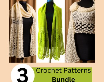 Crochet Patterns Bundle | Scarf Crochet Patterns | Crochet Shawl | long Wide Shawl |Instant Download | PDF Patterns 1011, 1019, 1031