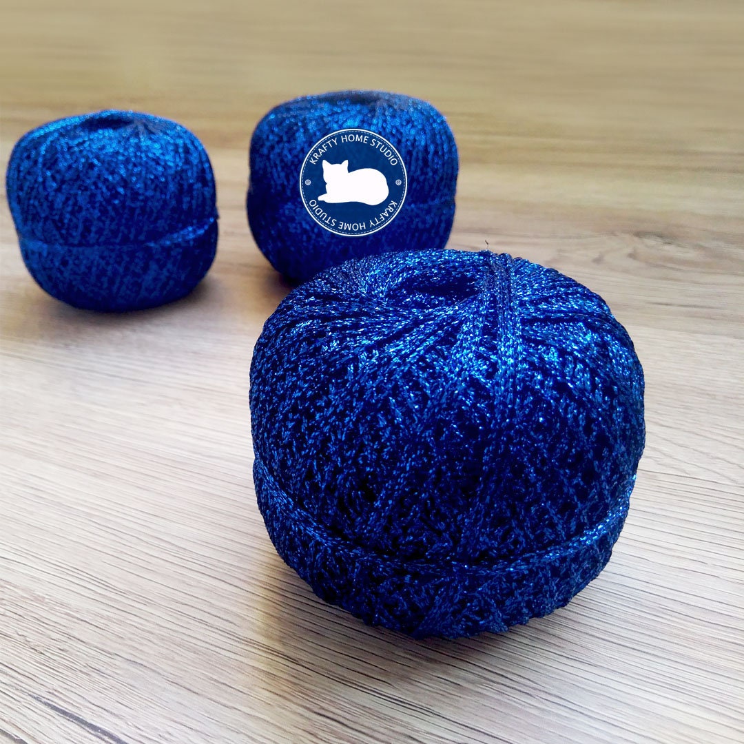 Blue Glitter Yarn Metallic Yarn Thread With Shimmer Soft - Etsy