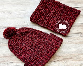 Knit beanie with folded brim, Knitting Cowl Pattern, Women's Pom Pom Hat, Men's Beanie, How to Knit a folded brim hat, Instant Download 3004