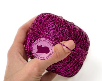 Cyclamen glitter yarn, metallic yarn, thread with shimmer, soft sparkle yarn, crochet, knitting, embellishment, brocade thread, craft supply