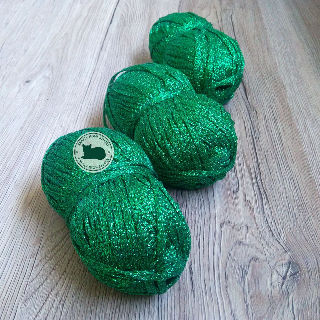 Soft Stripe Yarn Green Glitter Yarn Metallic Thread Yarn Etsy