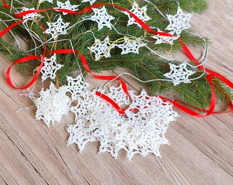 Crochet white snowflakes set, Christmas hanging ornaments, handmade snowflakes, tree embellishment, winter holidays gift