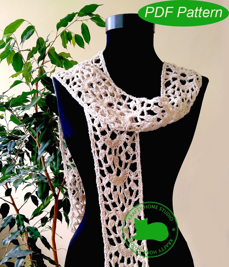 Skinny Scarf Pattern Instant Download 1037 PDF Crochet Pattern Lacy mesh scarf Lace scarf