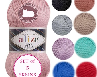 Alize Diva plus yarn, 100% acrylic yarn, perfect for bikini, yarn for dress, blouse, amigurumi yarn, dk weight yarn, sleek gray black