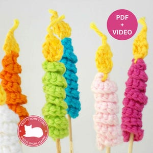 CROCHET PATTERN & VIDEO / Crochet Candles Pattern, Candle Toppers tutorial, Instant Download 5032