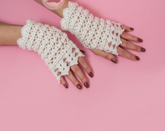 Opal White Fingerless Stretchy Gloves with Shimmer for Women - Handmade with Love - Mittens for Women with Sparkle