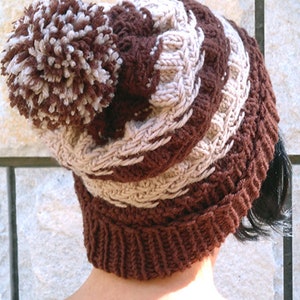 Knit Beanie Pattern, knitted beanie pattern in two colors, knitting beanie with pom pom pattern, Instant Download 3002