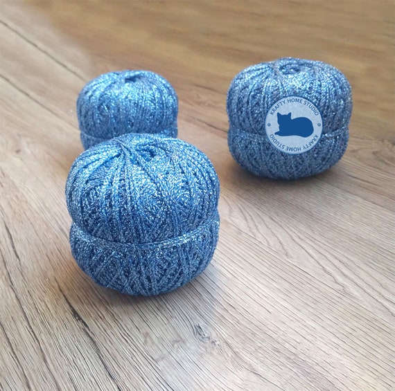 Light Blue Glitter Yarn Metallic Thread With Shimmer Soft - Etsy