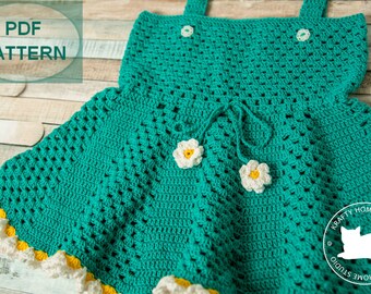 Crochet Daisy Dress Pattern, Baby Dress Pattern, Princess Dress, Infant Pinafore, Girl Clothing, Frilly Baby Dress, Instant Download 4016