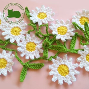 Crochet daisy garland with leaves, large daisies bunting, farmhouse summer decor, daisies with leaves garland Pattern, Instant Download 5023 image 3