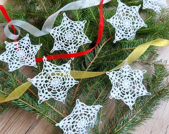 Crochet Snowflakes, X-mas white snowflakes, Tree decoration, Christmas hanging ornaments, window embellishments winter holidays, Set of 6