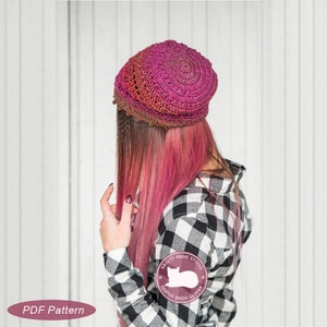 Crochet beanie pattern, crochet lace slouchy hat, hippie beanie, cap pattern, Instant Download 3012 image 2