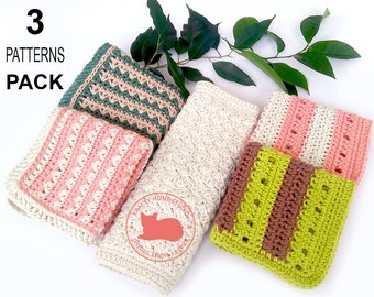 Crochet Dishcloth Patterns Pack, Pretty Rustic Kitchen Cloth Potholder, Instant Download - 5030,5034,5035