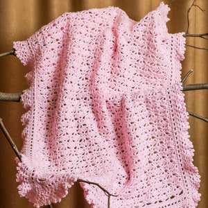 Pink Baby Blanket, Handmade Newborn Baby Afghan, Travel Stroller Pram, Photo prop baby layer, Victorian Lace Blanket babyshower gift
