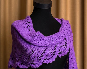 Crochet shawl pattern, triangular scarf, PDF pattern, crochet tutorial for triangle scarf, Instant Download 1020