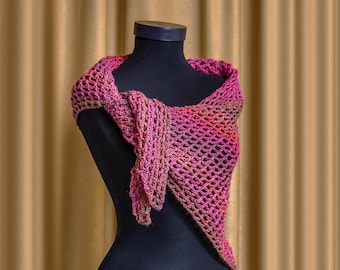 Crochet mesh scarf in red shadows, triangular scarf, handmade triangle wrap, handkerchief scarf, neck accessory, street fashion