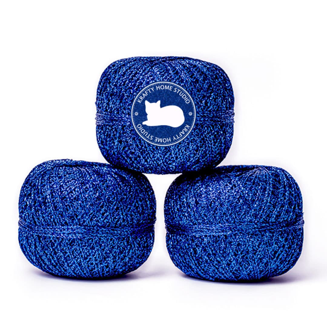 Blue Glitter Yarn Metallic Yarn Thread With Shimmer Soft - Etsy