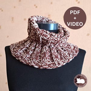 Knit dickey PATTERN & VIDEO, knitted neck warmer tutorial, cowl scarf in the round, Chunky knit cowl scarf, Instant Download 1050