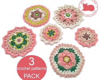 Crochet Doily Patterns PACK, crochet Mandala, Coaster tutorial for beginners, easy mandala pattern, Instant Download, 5036, 5037, 5038