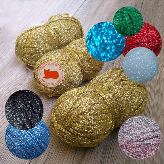 Gold Glitter Yarn Red Metallic Stripe Thread Green Yarn With Etsy