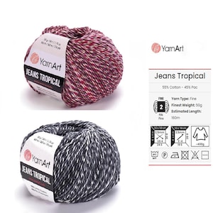 Cotton Yarn, Yarnart jeans tropical, knitting yarn, crochet yarn, Soft Baby yarns, jeans yarn, Cotton yarn, amigurumi cotton