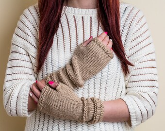Handmade Knit Fingerless Gloves - Wool Arm Warmers - Open Finger Gloves Gift