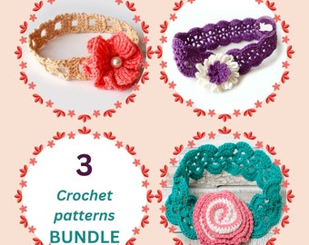 Crochet Headband Patterns Bundle, Baby to Adult Sizes pattern, , Instant Download 3005, 3006, 3007