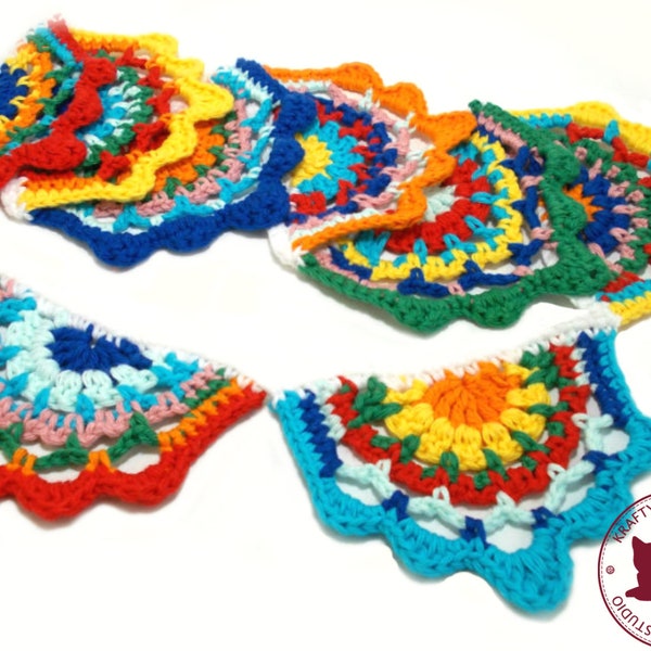 Crochet garland pattern, photo tutorial, banner, bunting, crochet tutorial motif, Instant Download  5018