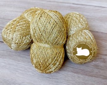 Gold metallic yarn, glitter thread, sparkle yarn, crochet, knitting, embellishment