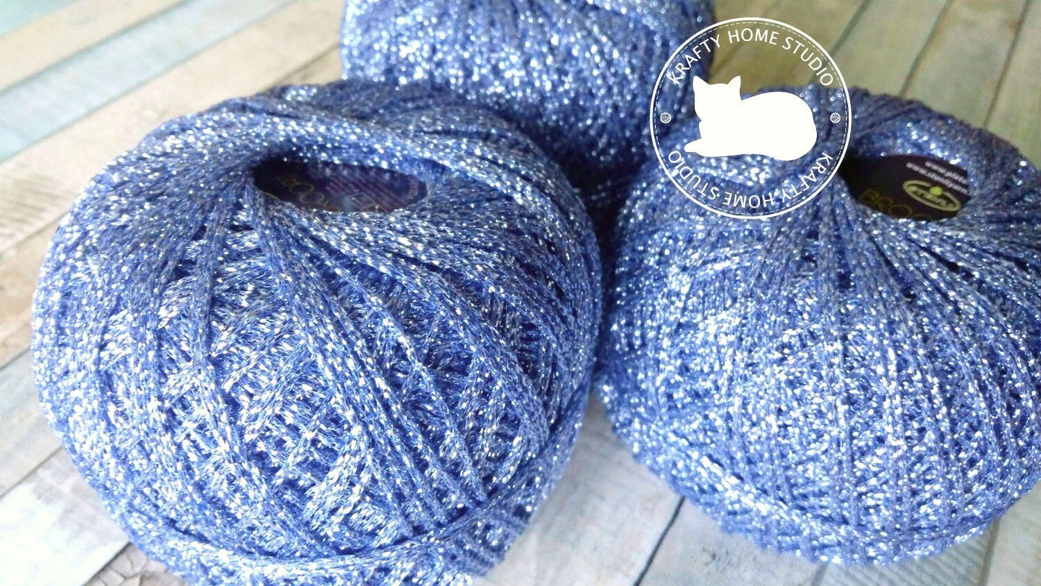 Blue glitter yarn metallic yarn thread with shimmer soft Etsy