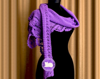 Asymmetrical scarf in purple, handmade lace shawl, triangular evening wrap, Crochet triangle scarf, shoulder cover up