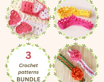 Crochet Headband Pattern, Baby to adult size, Crown Photo Tutorial Pattern, Butterfly Princess Headband, Instant Download 3008, 3011, 3013