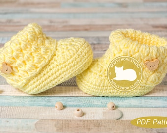 Crochet Pattern, Baby Booties with buttons, Baby Boots Crochet Pattern, Easy Baby Crochet. Photo Tutorial, Instant Download 4023