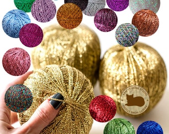 Glitter yarn, gold metallic, thread with shimmer, sparkle yarn, crochet, knitting, embellishment, color choice, blue, green, silver, red