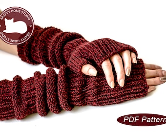 Knit fingerless gloves pattern, long gloves,  knit mittens with thumb,  knitted gloves knitting tutorial, Instant Download 6002