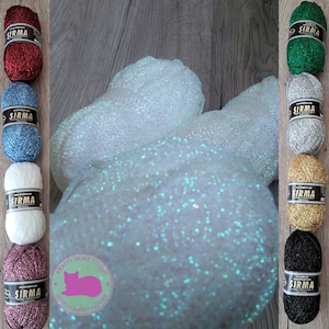 Opal white Stripe yarn, Shimmer iridescent yarn, sparkly glitter shiny thread, opalescent metallic yarn, knitting, crochet, embellishment