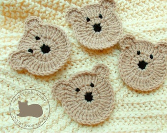 Easy crochet pattern, Teddy Bear pattern appliques DIY applique animal kids craft beginners project crochet Bear face, Instant Download 5006