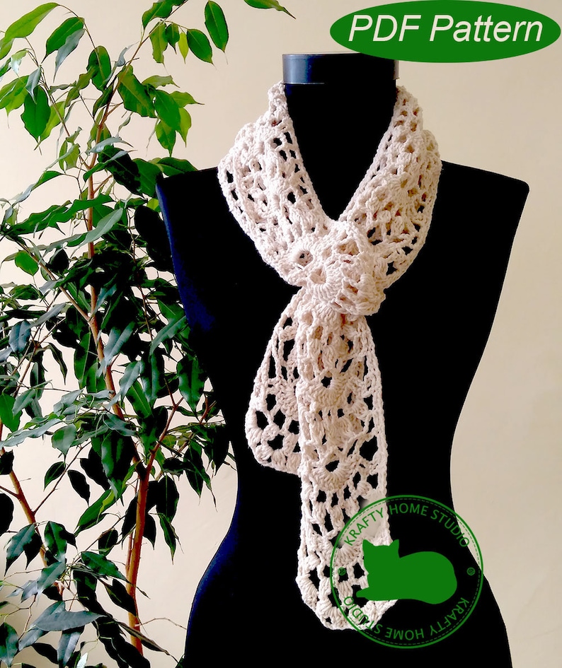 Skinny Scarf Pattern Instant Download 1037 PDF Crochet Pattern Lacy mesh scarf Lace scarf