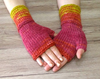 Iridescent Open Finger Knit Gloves, knitted thumbed mittens, Open finger gloves, ready to ship