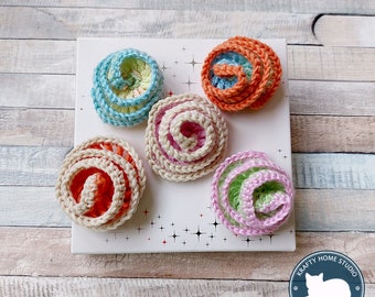 Small flower digital pattern, photo tutorial for beginners, crochet rose, swirled flower brooch, DIY flower ornament, Instant Download 5003