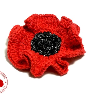 Easy crochet poppy pattern, flower for beginners, written pattern, DIY flower ornament, crochet brooch, embellishment, Instant Download 5025