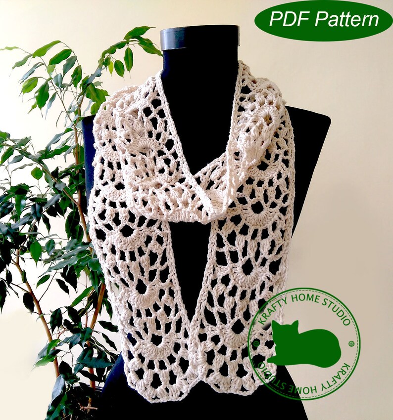 Skinny Scarf Pattern Instant Download 1037 PDF Crochet Pattern Lacy mesh scarf Lace scarf