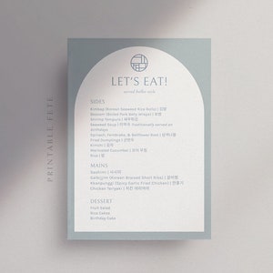 Dohl Menus, 5x7", Arch Food Menu for Doljanchi, Modern Dol, Korean First Birthday, Templett #8196