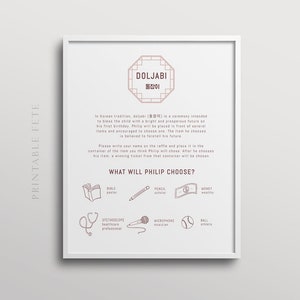 Doljabi Board Sign With Icons, Modern Dohl, Printable Dol Template, Zhuazhou, Editable, Templett #8196
