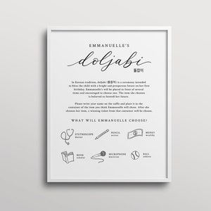 Doljabi Board Sign Template With Icons, Printable Dohl Calligraphy, Zhuazhou Sign, Editable, 8x10, 11x14, 16x20, 18x24 Templett #9211